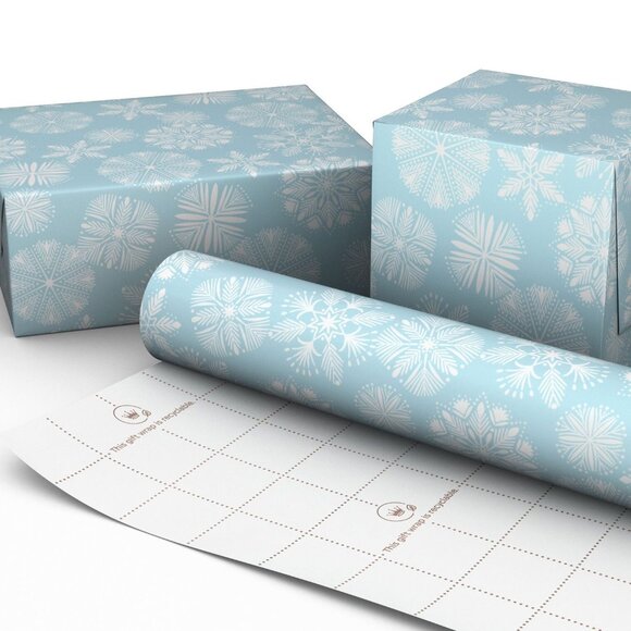 Hallmark Wrapping Paper Christmas Snowflakes on Light Blue 22.5 sq ft Roll Gift - Picture 5 of 6